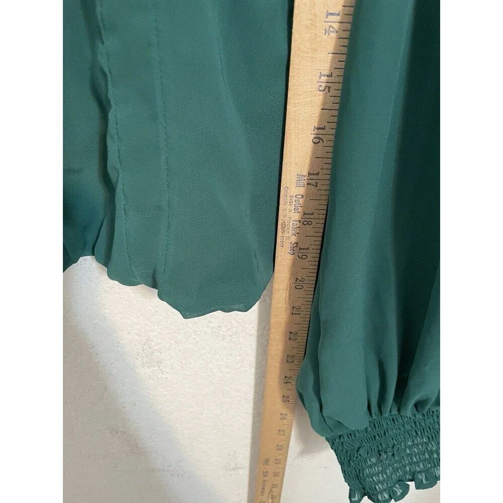 Abercrombie & Fitch Women XL Emerald Green Crop Top Puff Sleeve Feminine Chiffon